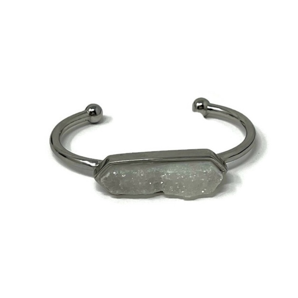 Kinsley Armelle Quartz Druzy Stone Silver Tone Cuff Bracelet